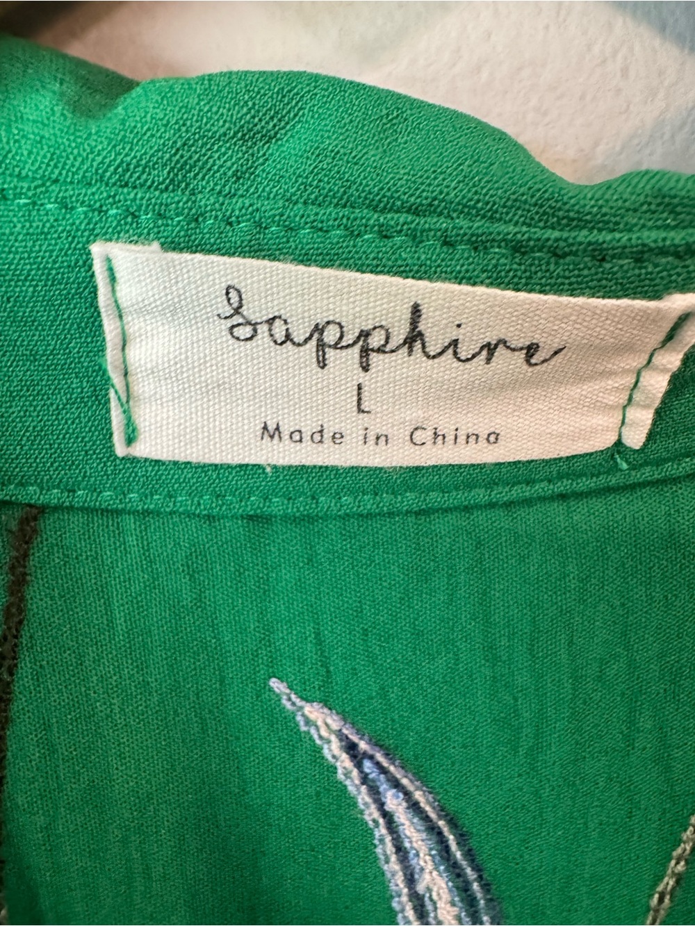 Anthropologie Green Embroidered Button-Down Shirt - Relaxed Short Sleeve Sz Lg - Picture 3 of 7